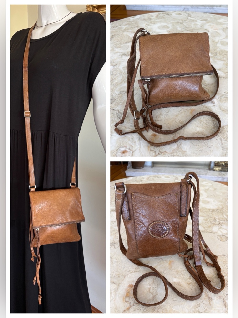 Roots Canada Vintage Swingback Tribe Leather Foldover Crossbody Bag – Brown